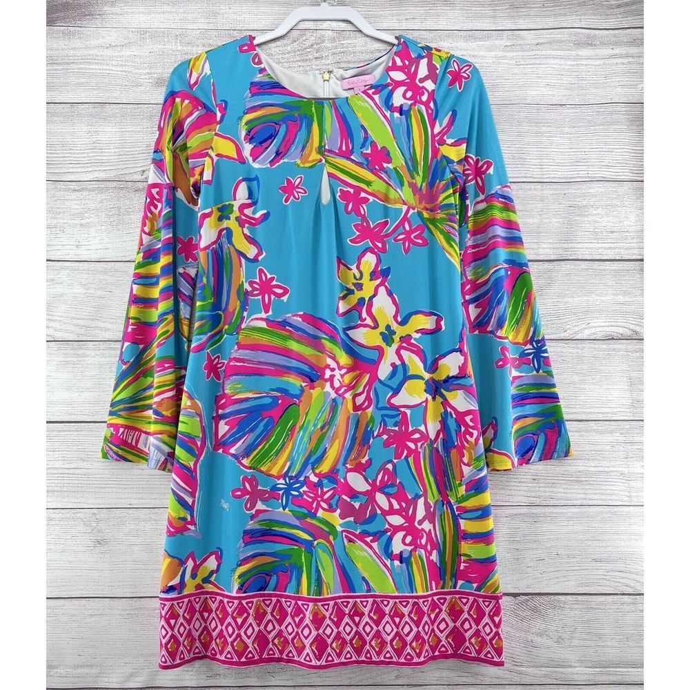 Lilly Pulitzer Fairfield Tunic Dress Sea‎ Blue Summer Haze Engineered Size S